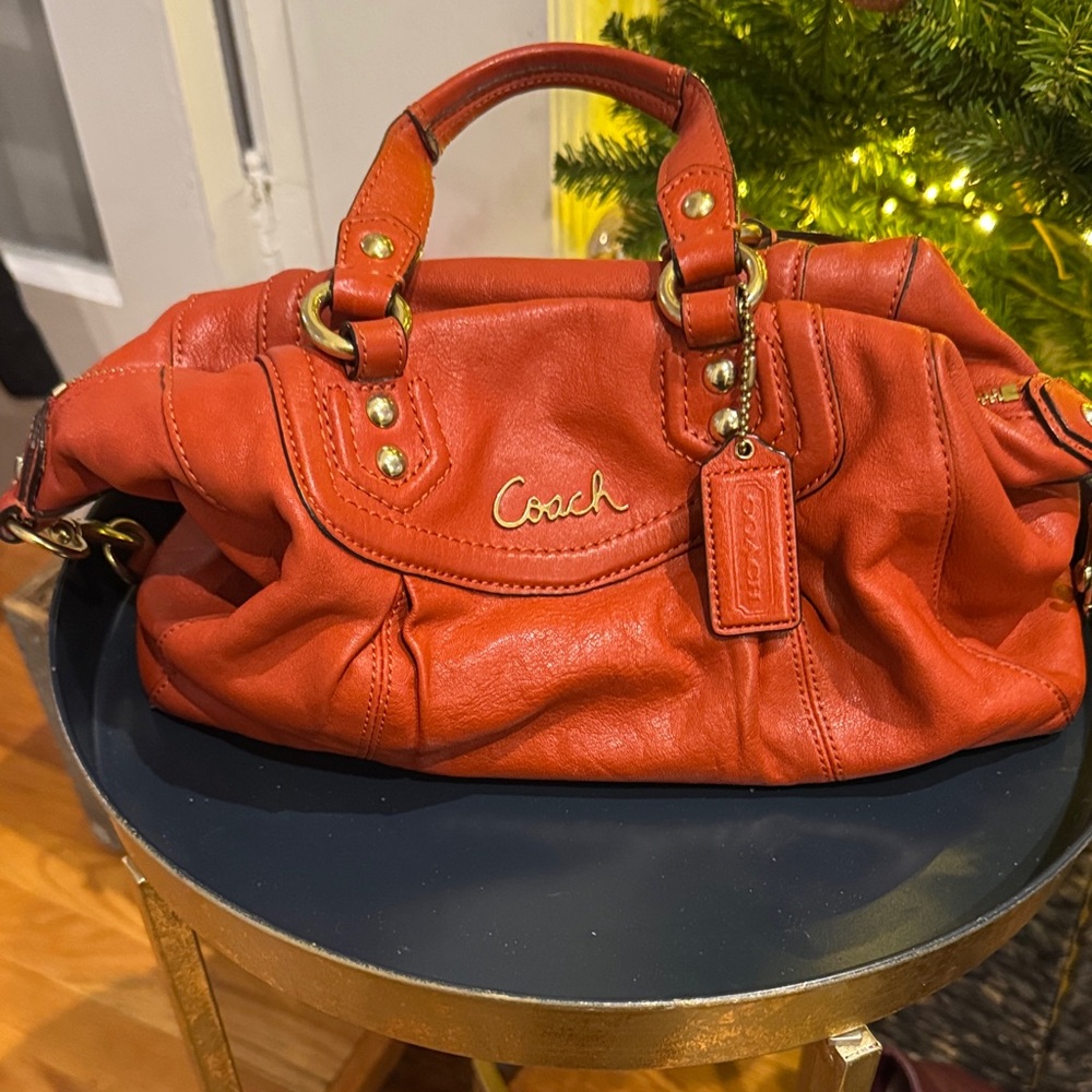 Coach Red/Orange Leather Satchel Handbag